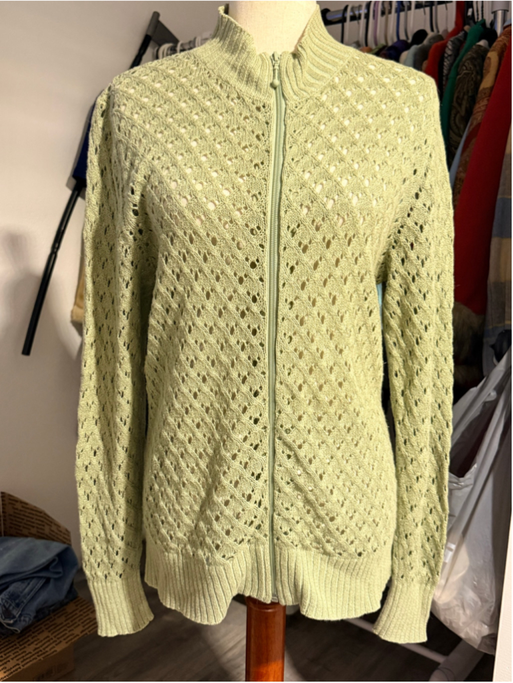 Woolrich Green Knit Zip-Up Cardigan Sweater Size M sage